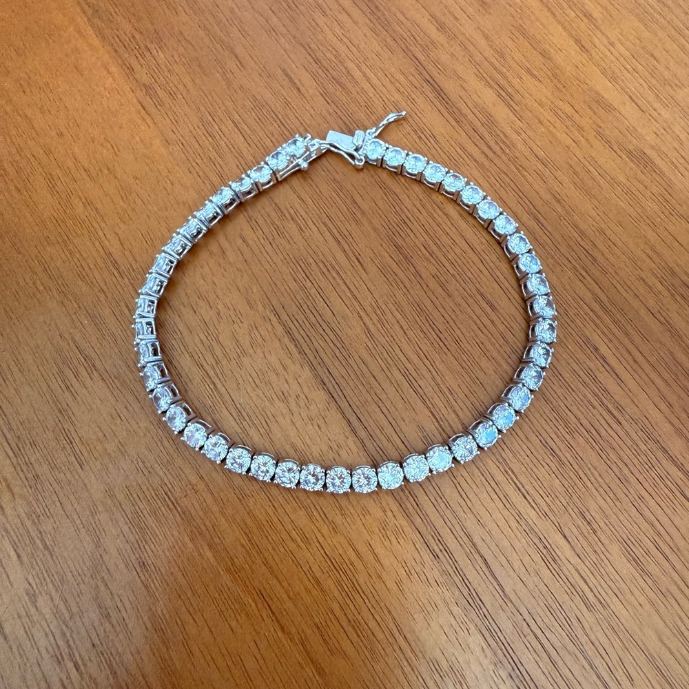 Elegant Silver Tennis Bracelet with faux diamonds